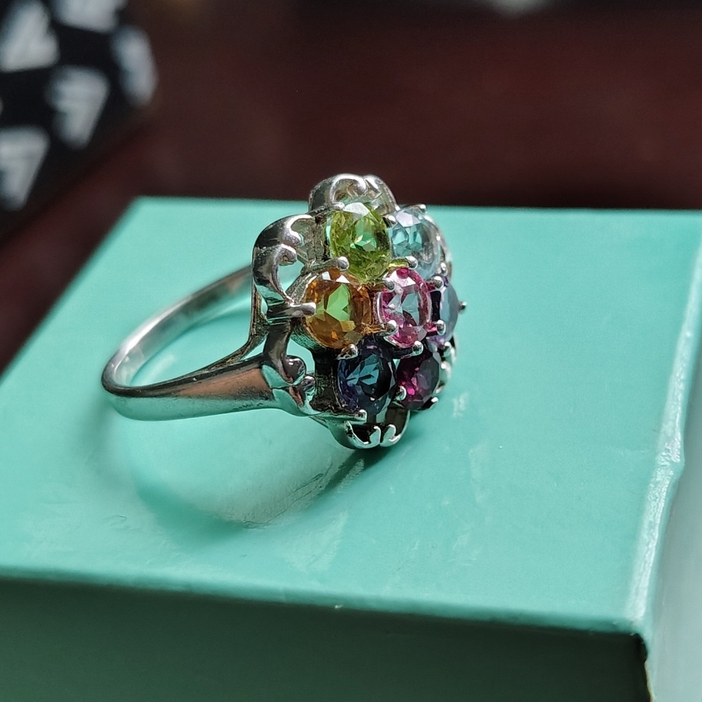 Multicolor Gemstone Silver Ring - image 2